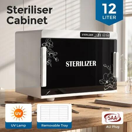 12L UV Steriliser Tool Cabinet with Ozone Function for Facial Barber Beauty Salon Nail Tattoo Spa Storage Box Stainless Steel Tempered Glass Door 6W