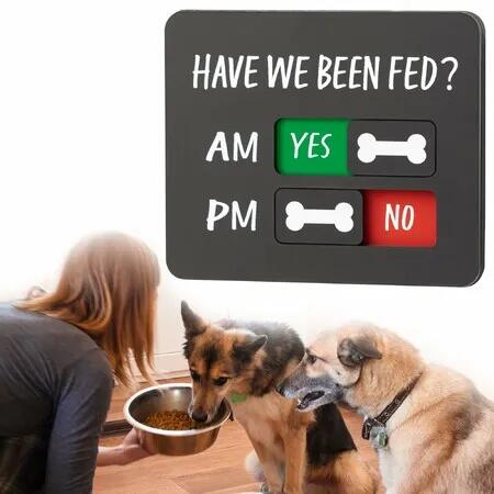 Pet Feeding Reminder Magnet,AM PM Meal Tracker Sign with Slider, Fridge Mount Feeding Chart Prevent Overfeeding for Dogs Cats,Black