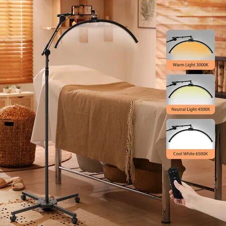 LED Beauty Floor Lamp Fill Light Half Moon Salon Tattoo Eyelash Extensions Lash Tech Facial Nail Skincare Makeup Tool Adjustable Brightness High CRI