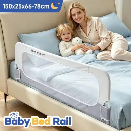 Kids Safety Bed Rail Single Bedrail Barrier Adjustable Side Cot Guard Fence Child Toddler Baby Crib Fall Protection Swing Down Railing 150cm