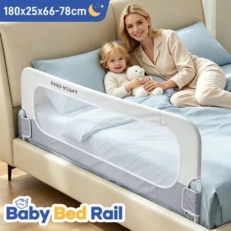 Kids Bed Rail Bedrail Queen Side Guard Railing Safety Barrier Toddler Child Baby Cot Fence Fall Prevention Adjustable Foldable Breathable Mesh 180cm
