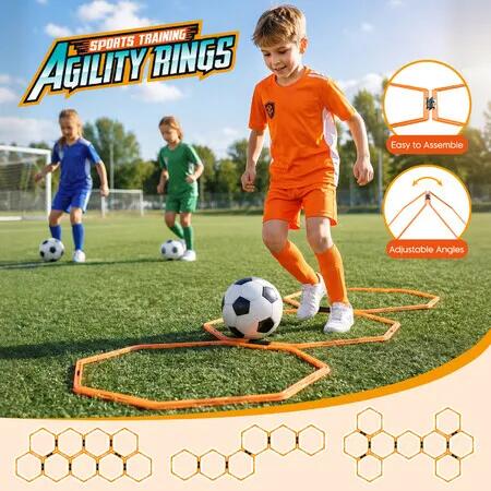 Hex Agility Rings 12PCS Speed Training Set Portable Detachable Footwork Hoops Ladder Fitness Equipment Soccer Rugby Basketball Sports Drills Exercise