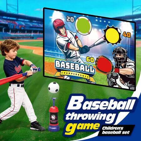 Kids Baseball Training Target Mat Game Set Childrens Soccer Pitching Practice Toy Backyard Garden Outdoor Active Sport 2-in-1 Tee Ball Football Kit