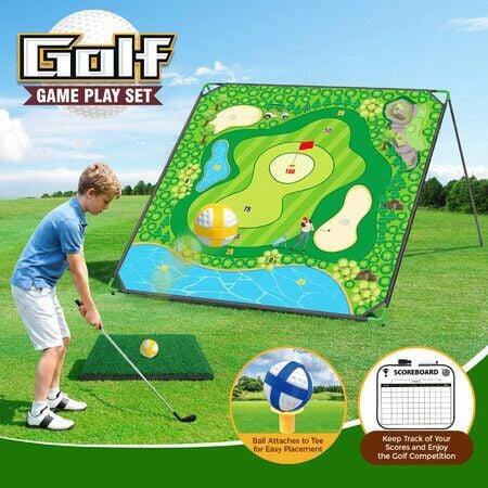Golf Chipping Game Play Set Adults Outdoor Garden Backyard Practice Target Mat with 24 Sticky Balls Clubs Scoreboard Carry Bag Indoor Family Sport Toy