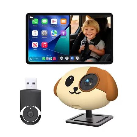 Cordless CarPlay Adapter with 1080P Rear Seat Camera, 150 Degree Night Vision Split Screen for Factory Car Screen, Backseat & Pet Monitoring