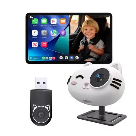 Cordless CarPlay Adapter with 1080P Rear Seat Camera, 150 Degree Night Vision Split Screen for Factory Car Screen, Backseat & Pet Monitoring