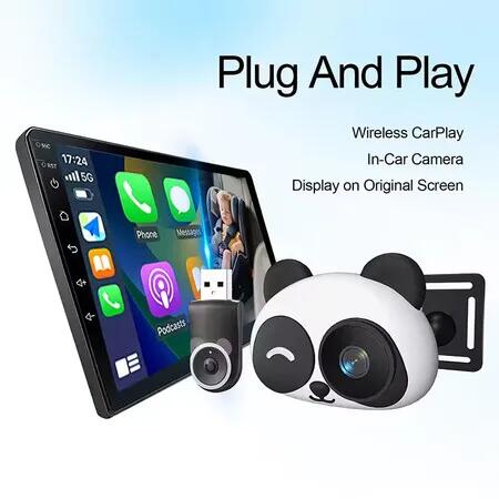 Cordless CarPlay Adapter with 1080P Rear Seat Camera, 150 Degree Night Vision Split Screen for Factory Car Screen, Backseat & Pet Monitoring