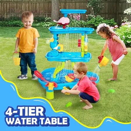 Sand Water Play Table 4 Tier Waterfall Pool Toys Set Sandpit Education Beach Activity Playground Summer Games Outdoor Backyard Kids Pretend Playset