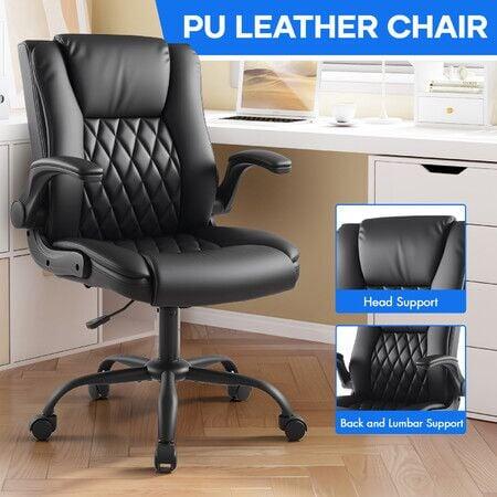 Ergonomic Office Chair Comfortable Executive Computer Desk Swivel Recliner Armchair Game Home Work Study Reclining Adjustable Armrest PU Leather Black