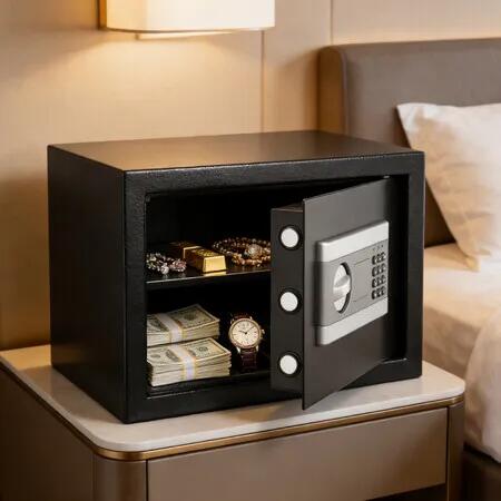 Digital Safe Box 17L Small Home Security Key Lock Password Steel Money Jewellery Cash Deposit Document Office Hotel Electronic Keypad Emergency Keys
