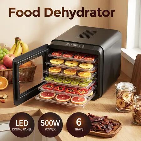 Maxkon 6 Tray Food Dehydrator 500W Digital Meat Dryer Machine Beef Jerky Maker Fruit Vegetable Herb Dog Treats Snacks LED Timer Temperature Control