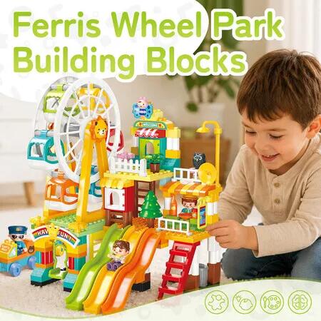 Building Blocks Set 235PCS Ferris Wheel Park Slides Figures STEM Construction Bricks Preschool Educational Learning Toys for Toddlers Open Ended Play