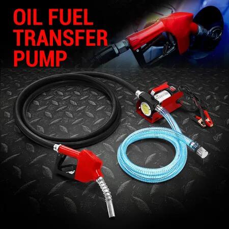 Fuel Transfer Pump Electric Diesel Kerosene 12V DC 10GPM Nozzle Hoses Portable Truck Oil Excavator Bowser Reserve Tank Refuel Station Protective Casing