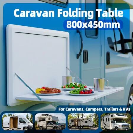 Caravan Outside Table 80x45cm Outdoor Fold Drop Down Picnic Desk Folding Lockable RV Awning Dining Board Wall Mounted Campervan Motorhome 20kg Capacity