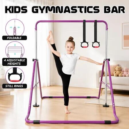 Kids Gymnastics Bar Training Climbing Frame Rings Playground Home Gym Workout Horizontal Sports Monkey Kip Height Adjustable Folding Equipment