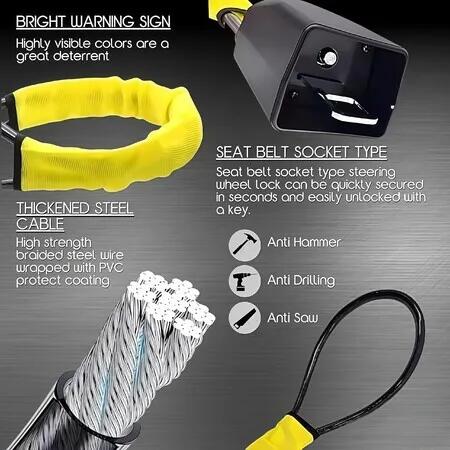 Car Steering Wheel Lock with 3 Keys, Seat Buckle Lock, Anti-Theft Device Theft Prevention Car Lock Fit Most Car, SUV, Van,Truck