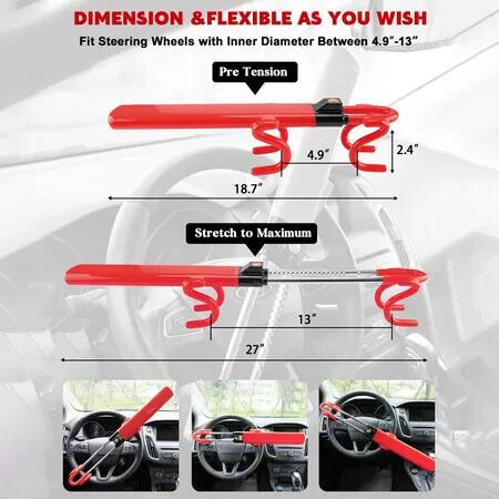 Steering Wheel Lock Heavy Duty Anti-Theft Car Security Lock Adjustable for Vehicles Trucks