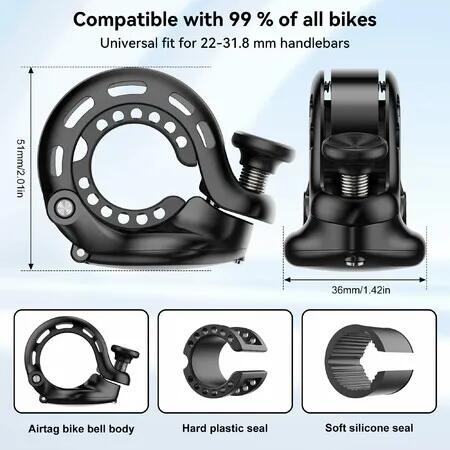 Bicycle Bell for AirTag,AirTag Hidden in The Bell,Waterproof,incl.Screws & Tools,for Bike MTB Mountain Bike,Fits 22-31.8 mm Handlebars