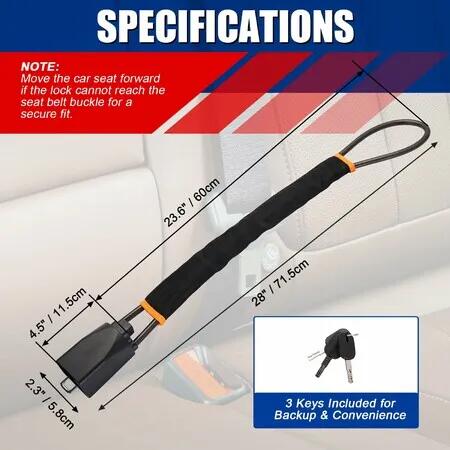 Steering Wheel Lock Seat Belt Lock,Universal Car Anti-Theft Device,Thickened Steel Cable Steering Wheel Lock with 3 Keys,Fits Most Cars,SUVs Trucks(Black)