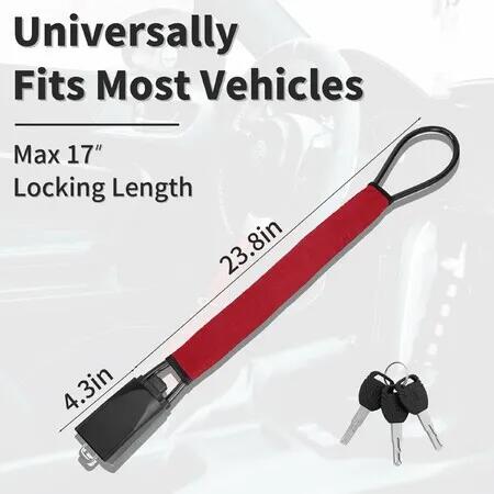Steering Wheel Lock Seat Belt Lock,Universal Car Anti-Theft Device,Thickened Steel Cable Steering Wheel Lock with 3 Keys,Fits Most Cars,SUVs Trucks(Red)