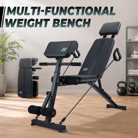 Adjustable Weight Bench 450kg Foldable Preacher Curl Resistance Bands Workout FID Incline Decline Flat Press Strength Training Home Gym Equipment