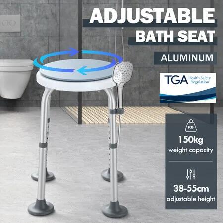 Medical Adjustable Swivel Shower Stool Chair Bath Tub Seat Bench Non Slip 360° Rotating Mobility Raised Seating Furniture for Elderly Disabled 150kg