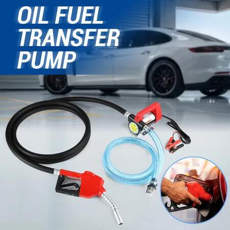 12V Fuel Transfer Pump Set 40LPM Auto Stop Nozzle Hoses Portable Electric Oil Diesel Kerosene Car Truck Excavator Bowser Reserve Tank Refuel Station