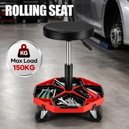 Swivel Work Stool with Wheels Mechanic Chair Tool Tray Height Adjustable Pneumatic Roller Seat for Car Repair Garage Salon Tattoo Barber Drafting Spa