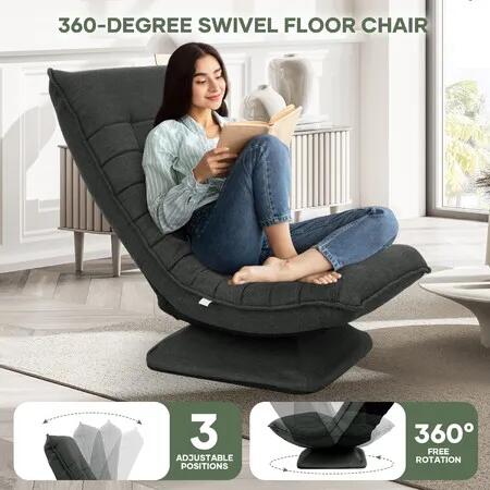 Floor Sofa Chair Couch Lounge Recliner Folding 360 Degree Swivel Lazy Lounger Adjustable Chaise Ground Seat