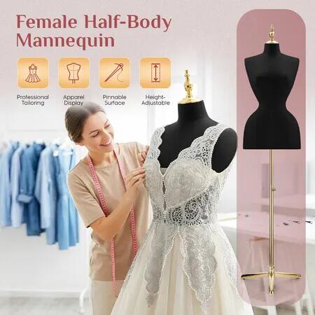 Female Dressmakers Mannequin Dummy Adjustable Stand Fabric Pinnable Dress Form Torso for Sewing Tailors Fashion Display Boutique Window Retail Clothing