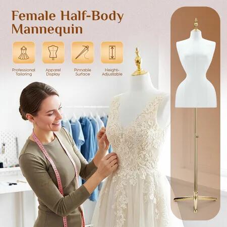 Female Mannequin Dressmakers Dummy Adjustable Stand Pinnable Women Dress Form Torso for Sewing Tailors Fashion Display Boutique Window Retail Clothing