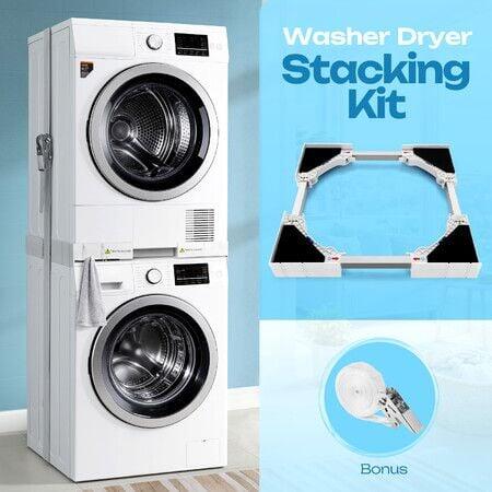 Adjustable Washer Dryer Stacking Kit 24-29 Inch Universal Tumble Drying Washing Machine Rack Stacker Laundry Room Space Saver Organiser Ratchet Strap