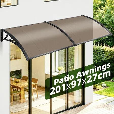 Window Door Awning Canopy Outdoor Exterior Patio Deck Balcony Cover Sun Shade Rain Snow UV Resistant Shield House Front Entrance Shelter 201x97x27cm