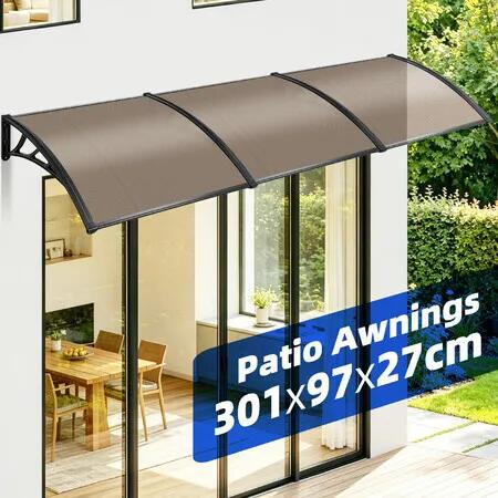 Window Door Awning Canopy Outdoor Exterior Patio Deck Balcony Cover Sun Shade Rain Snow UV Resistant Shield House Front Entrance Shelter 301x97x27cm