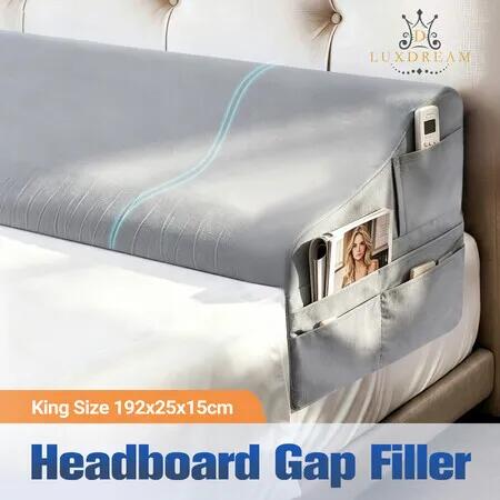 Bed Gap Filler Headboard Cushion Wedge Mattress Pillow Stopper Grey King Storage Pockets Removable Cover Foam Long Bolster Pad Extension Support