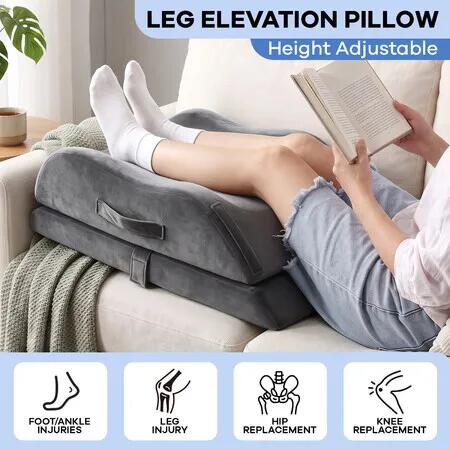 Adjustable Leg Elevation Pillow Cooling Gel Memory Foam Wedge Comfort Cushion Rest Feet Body Support Knee Ankle Soreness Relax Strain with Handles Grey