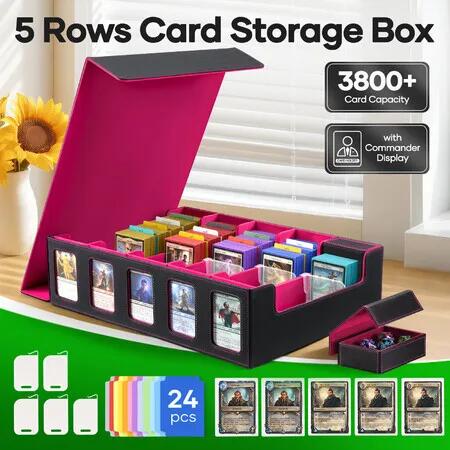 Card Storage Box 3800+ 5 Row Magic MTG Holder Commander Display Case Trading TCG PTCG Gaming Sports Cards YuGiOh Deck Organiser Toploader 24 Dividers