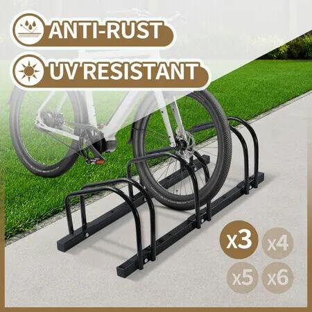 3 Bike Rack Stand Floor Bicycle Parking Storage Steel Garage Organiser Freestanding Cycling Wheel Holder for Mountain MTB Road Hybrid Commuter Bikes