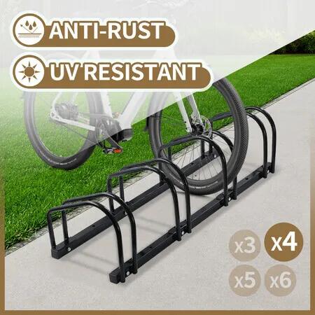 4 Bike Rack Stand Floor Bicycle Parking Storage Steel Garage Organiser Freestanding Cycling Wheel Holder for Mountain MTB Road Hybrid Commuter Bikes