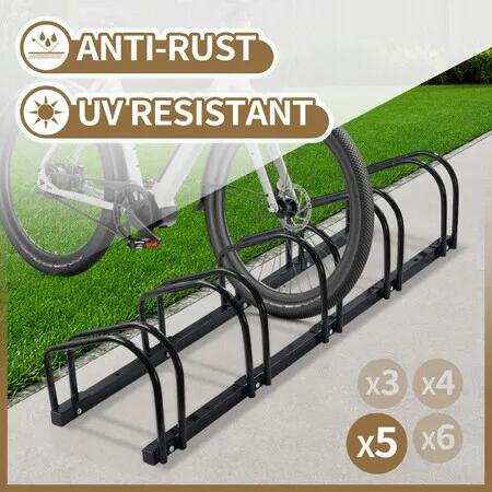 5 Bike Rack Stand Floor Bicycle Parking Storage Steel Garage Organiser Freestanding Cycling Wheel Holder for Mountain MTB Road Hybrid Commuter Bikes
