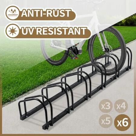 6 Bike Rack Stand Floor Bicycle Parking Storage Steel Garage Organiser Freestanding Cycling Wheel Holder for Mountain MTB Road Hybrid Commuter Bikes