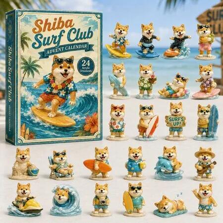SHIBA SURF CLUB DOGS 24DAYS Christmas Advent Calendar 2026 Blind Box Countdown 2D Acrylic Pet Love Christmas Tree ornaments Surprise Figures Holiday