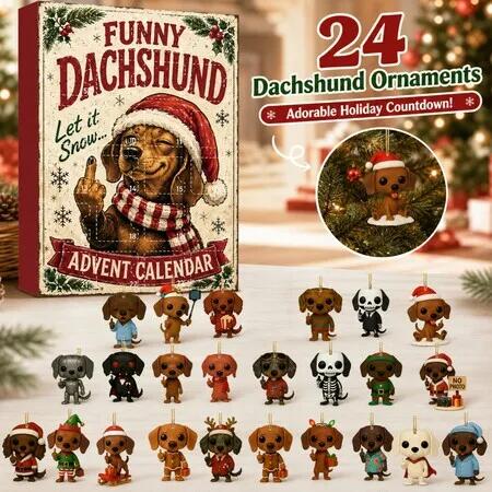 FUNNY DACHSHUND DOGS 24DAYS Christmas Advent Calendar 2026 Blind Box Countdown 2D Acrylic Pet Love Christmas Tree ornaments Surprise Figures Holiday