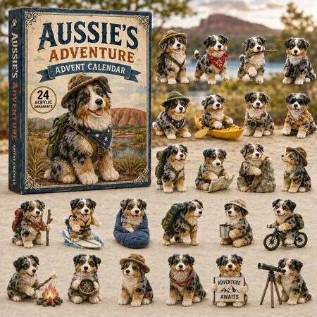AUSSIE DOG ADVENTURE 24DAYS Christmas Advent Calendar 2026 Blind Box Countdown 2D Acrylic Pet Love Christmas Tree ornaments Surprise Figures Holiday