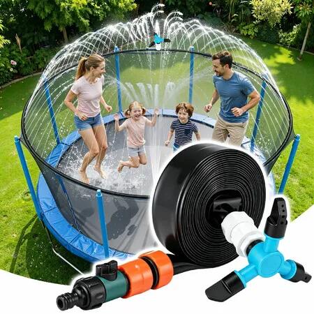 Trampoline Sprinkler Kids Outdoor Water Park Kit 12m 360° Rotating Spray Nozzle Garden Hose Attachment Childs Backyard Summer Sensory Play Accessories