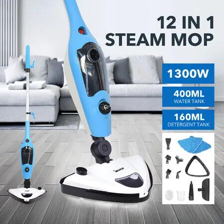 12 in 1 Steam Mop Cleaner 1300W Multi-Function Handheld Steamer Swivel Floor Carpet Window Home Cleaning Hardwood Tiles Grout Upholstery Furniture