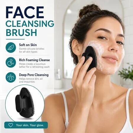 4-in-1 Silicone Body Cleansing Brush Set with Nylon Long Handle, Black