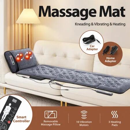 HOMASA Heated Vibration Massage Mat Shiatsu Neck Massager Full Body Electric Heating Pad Shoulder Back Leg Heater 10 Motor Sofa Chair Car Seat Cushion