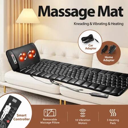 HOMASA Vibration Massage Mat Heated Shiatsu Neck Massager Full Body Electric Heating Pad Shoulder Back Leg Heater Sofa Chair Car Seat Cushion 10 Motor