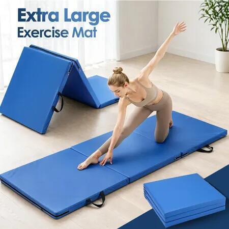 Folding Exercise Gym Mat Tri-Fold Yoga Pilates Pad Portable for Aerobic Training Fitness Gymnastics Balance Multi Purpose Floor Workouts 180x60x5cm